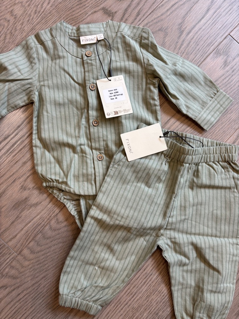 NWT Sage Green Striped Baby Set | 0-3m
